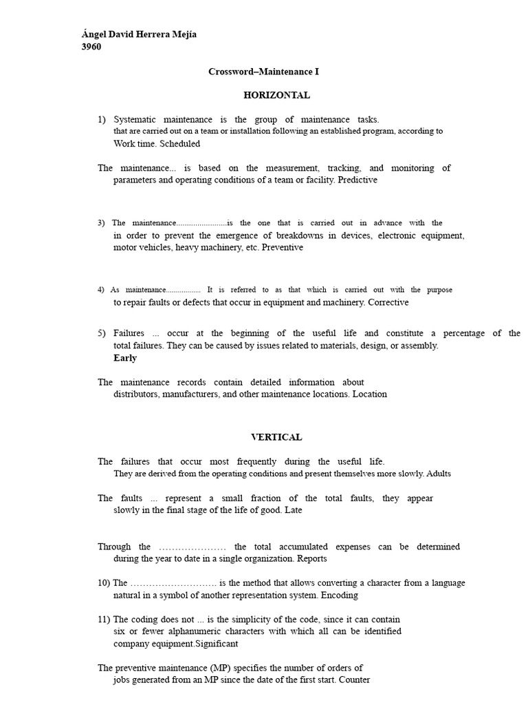 Electric Maintenance Crossword PDF Code Mechanical Engineering
