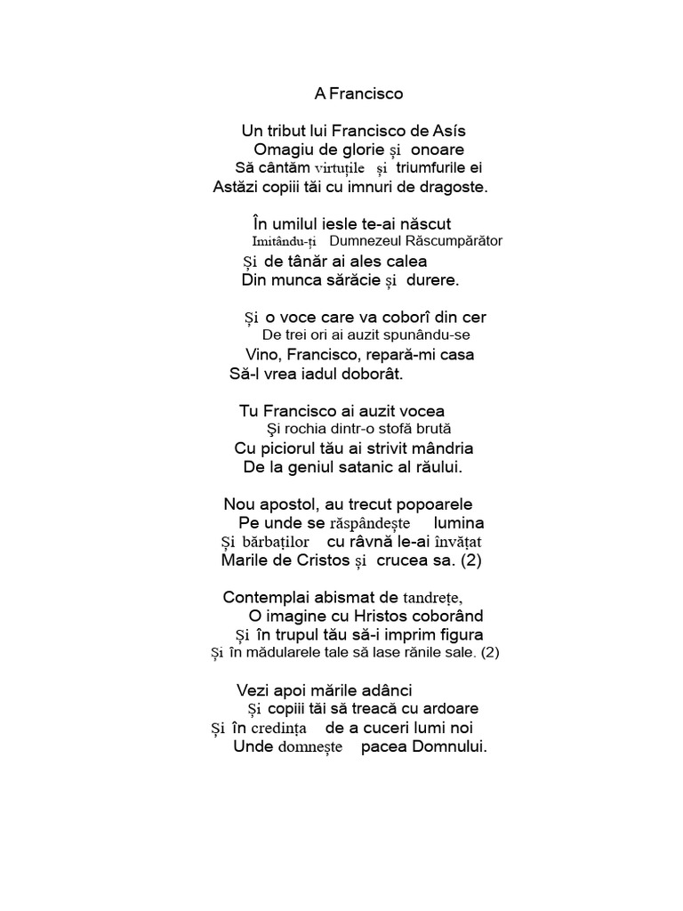 Imnul Sfântului Francisc de Asisi | PDF