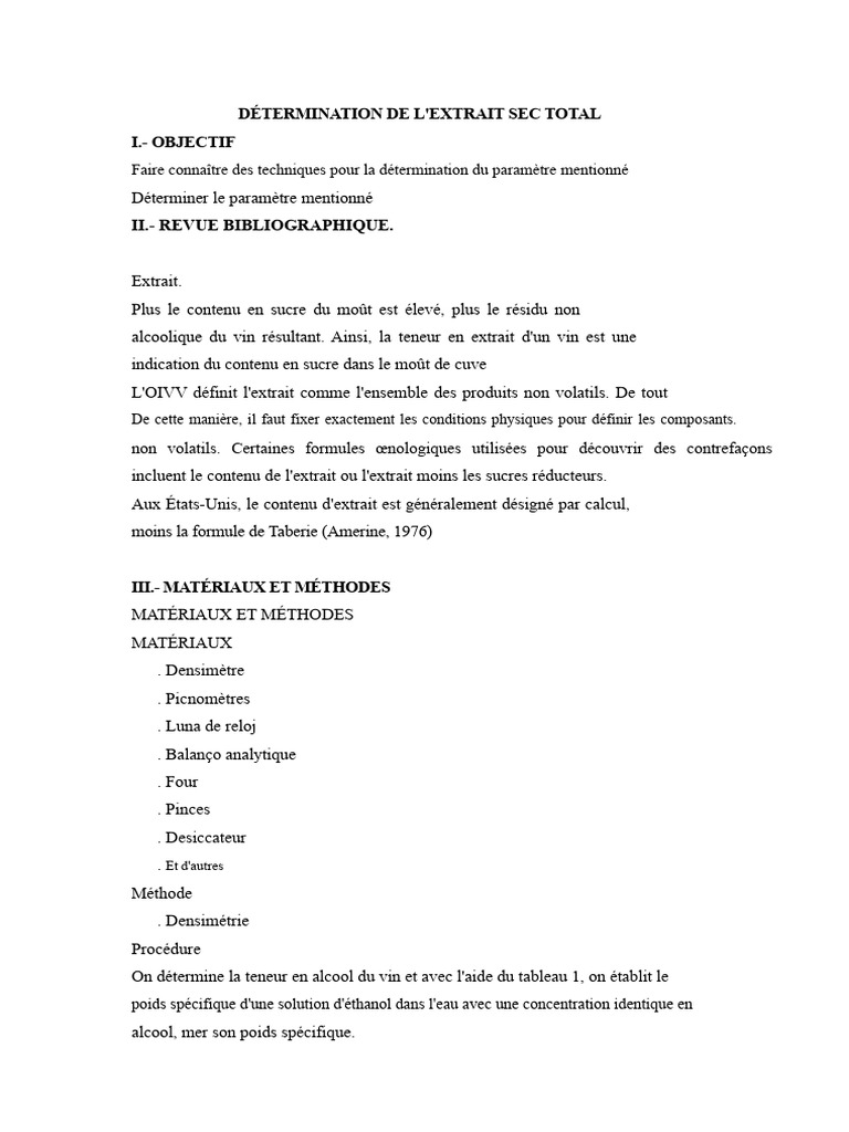 Détermination de l'extrait sec total | PDF | Vins