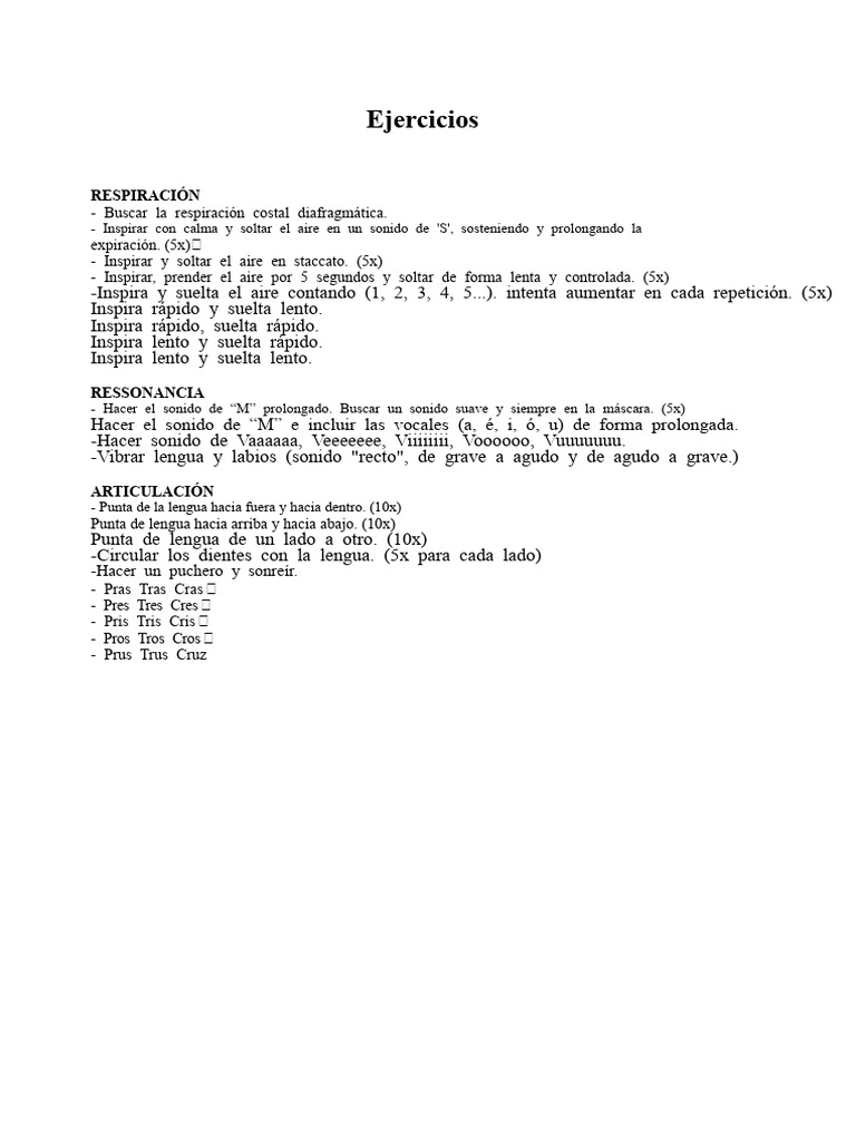 Ejercicios de Respiración y Articulación | PDF