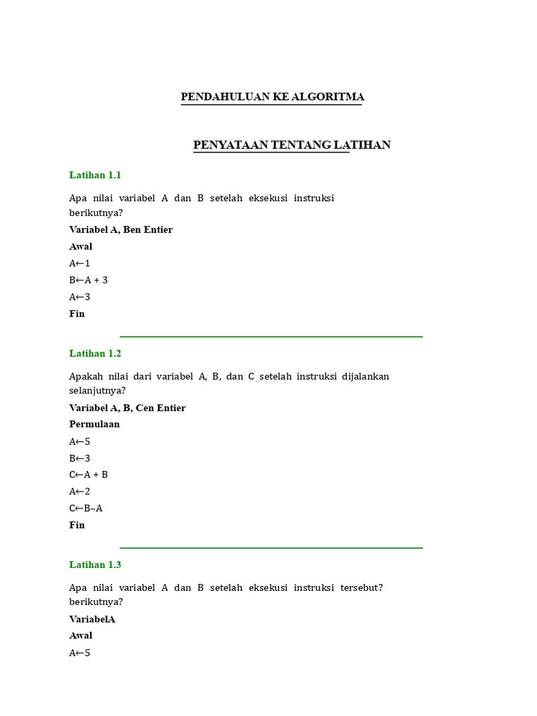 Latihan Algoritma dan Variabel dalam Pemrograman | PDF