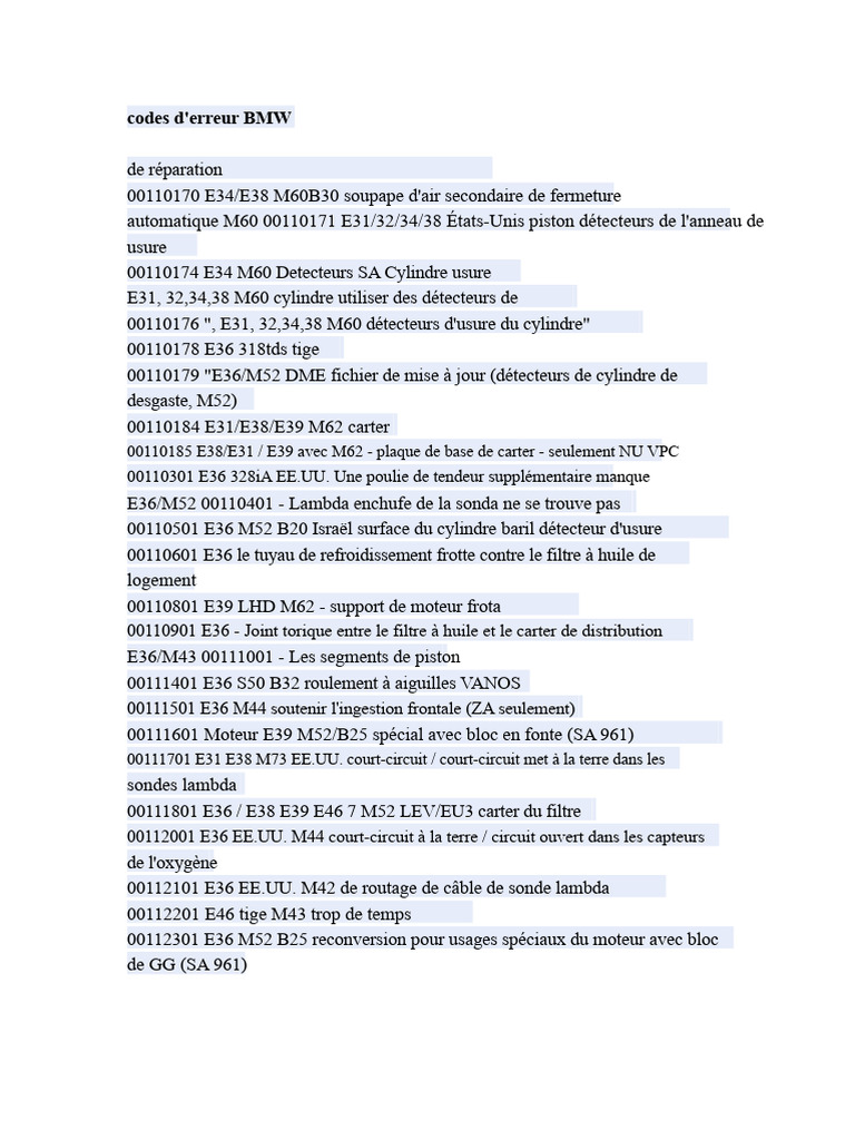 Codes d'erreur BMW : Guide complet | PDF | Pneumatique (véhicule) | Frein