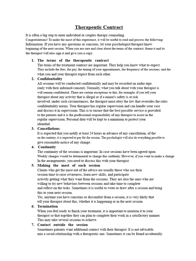 3 - THERAPEUTIC Contract Model | PDF | Psychotherapy | Confidentiality