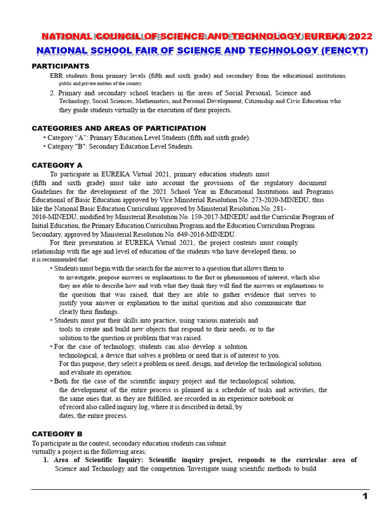EUREKA 2022: Science Fair Guidelines | PDF | Scientific Method | Inquiry