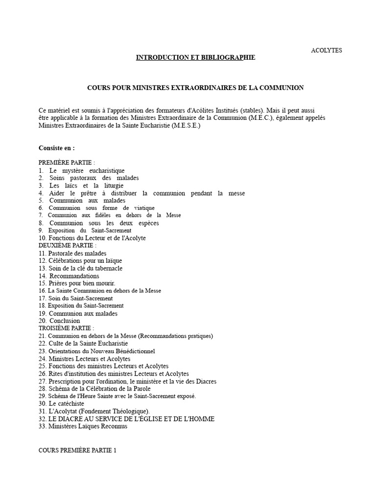 Formation des Ministres de la Communion | PDF | Eucharistie | Liturgie ...