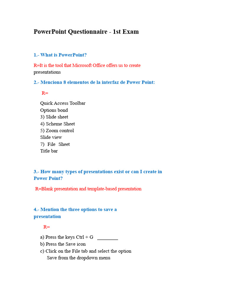 POWER POINT QUESTIONNAIRE | PDF | Software | Computing