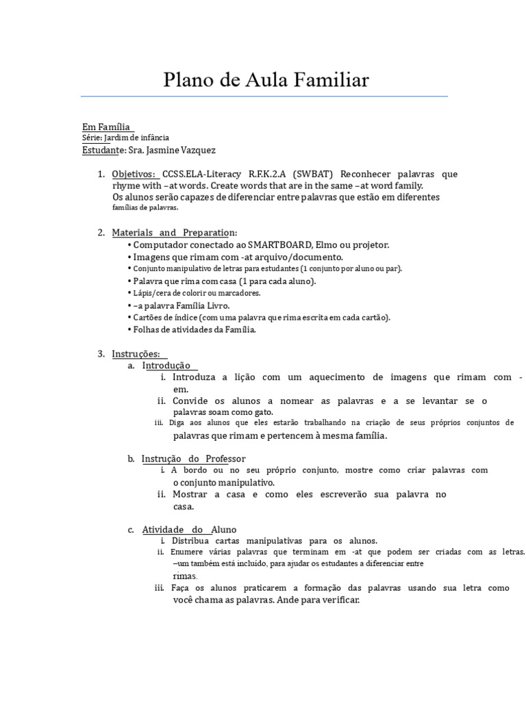Plano de Aula Sobre Família | PDF