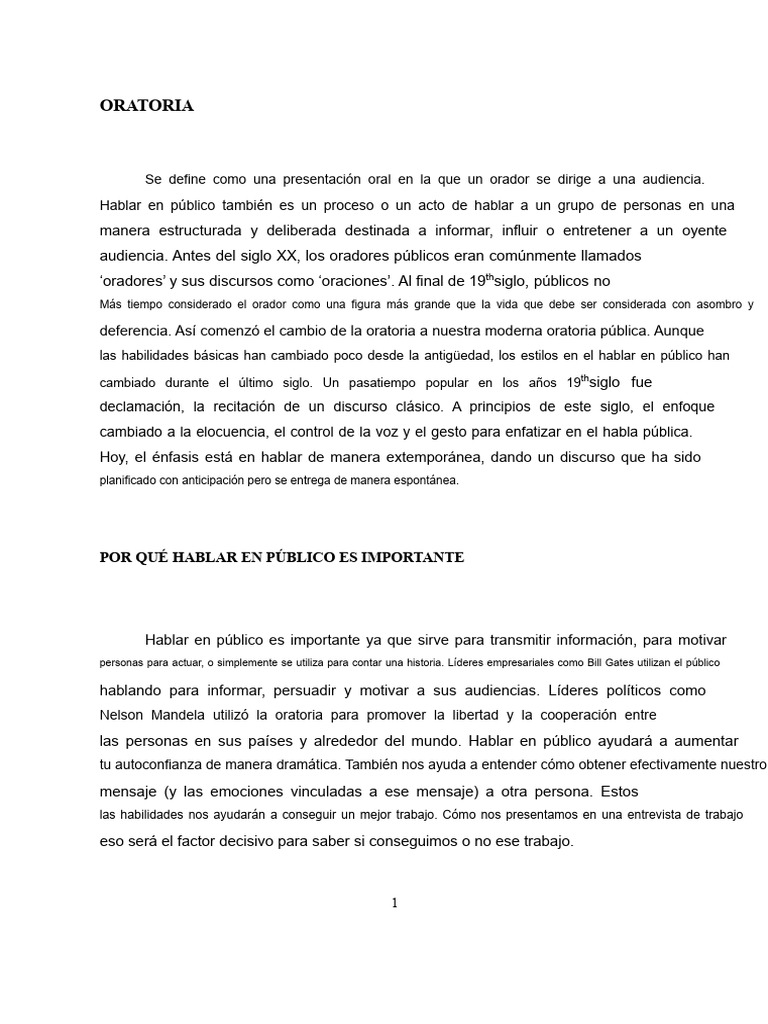 Importancia y técnicas de oratoria | PDF | Hablar en público ...