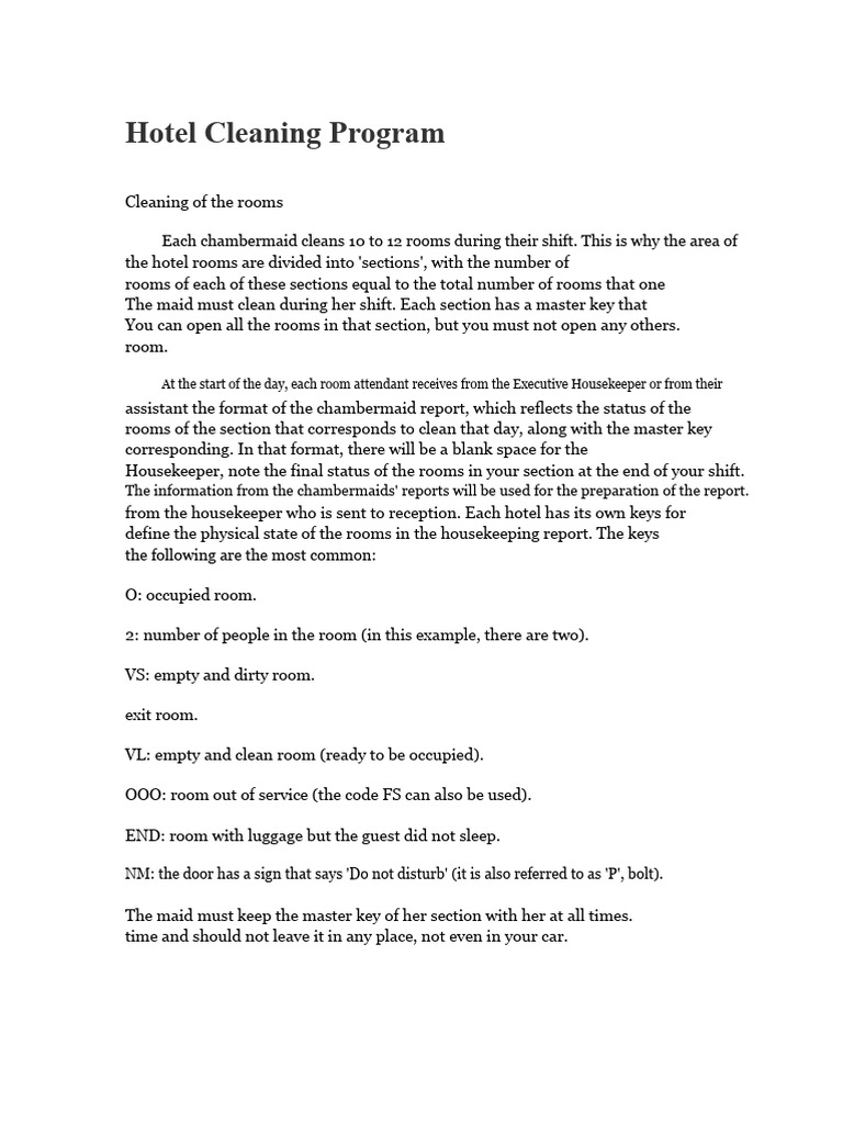Cleaning Program in Rooms | PDF