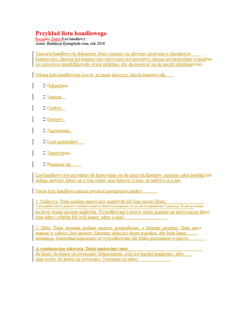 Przykład Listu Handlowego | PDF