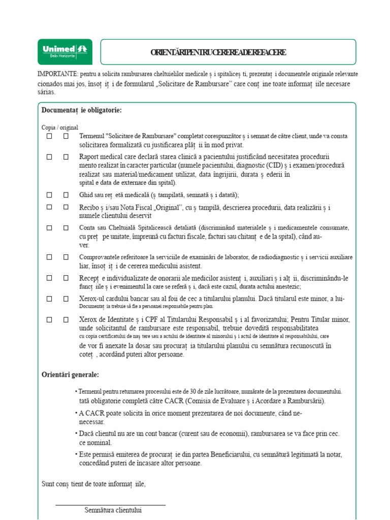 Scrisoare Model - Formular de Orientare Pentru Rambursare | PDF