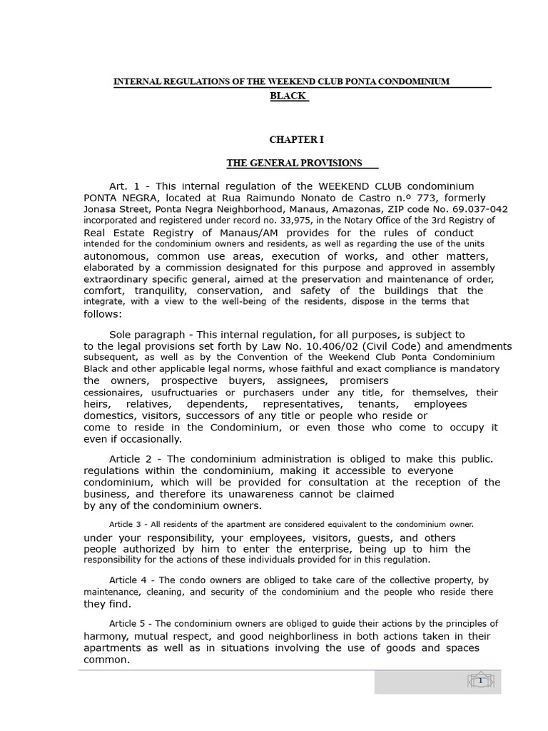 Internal Regulations of The Weekend Club Ponta Negra Condominium | PDF ...