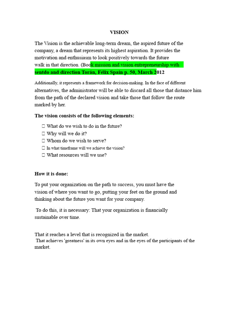 Crafting a Compelling Company Vision | PDF