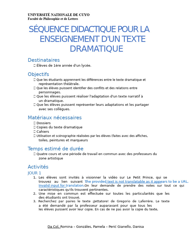 Séquence Didactique : Texte Dramatique | PDF