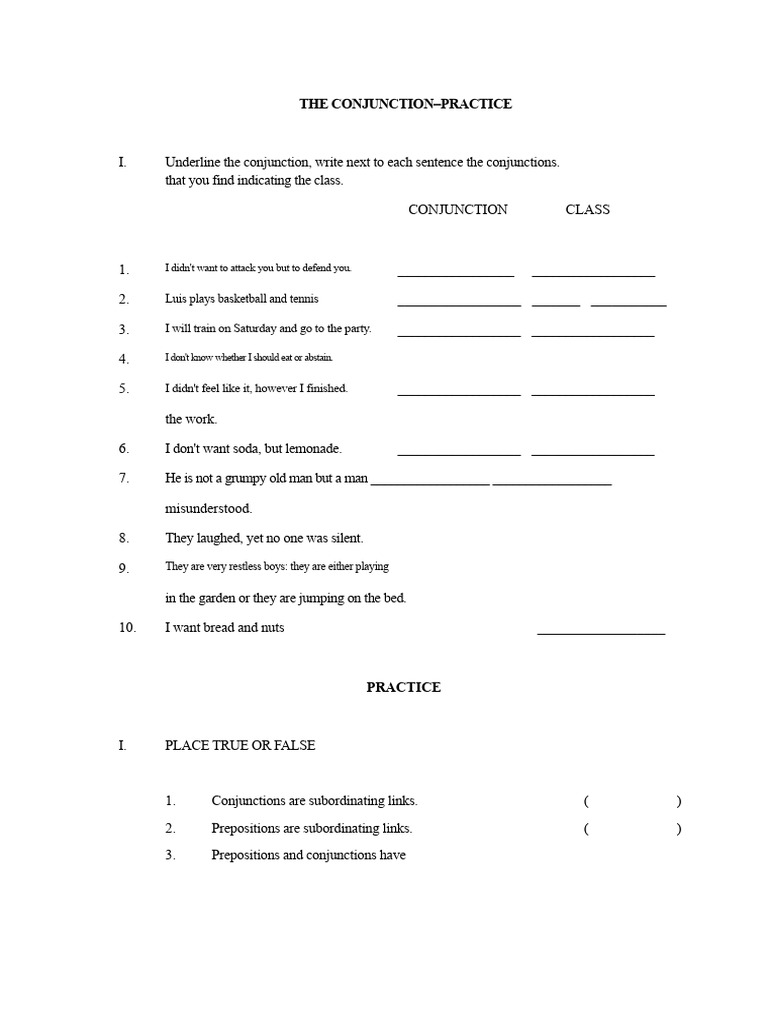 Conjunctions Practice Exercises Guide | PDF | Linguistics | Grammar