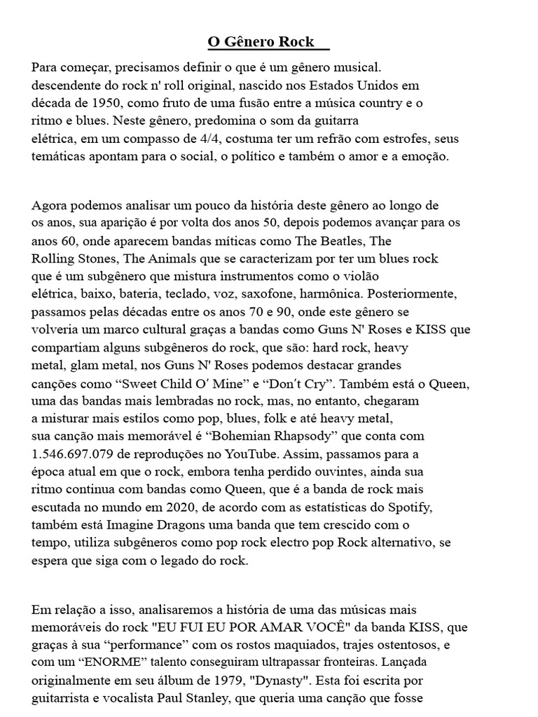 História do Gênero Rock e Suas Bandas | PDF | Rock (música) | Heavy ...