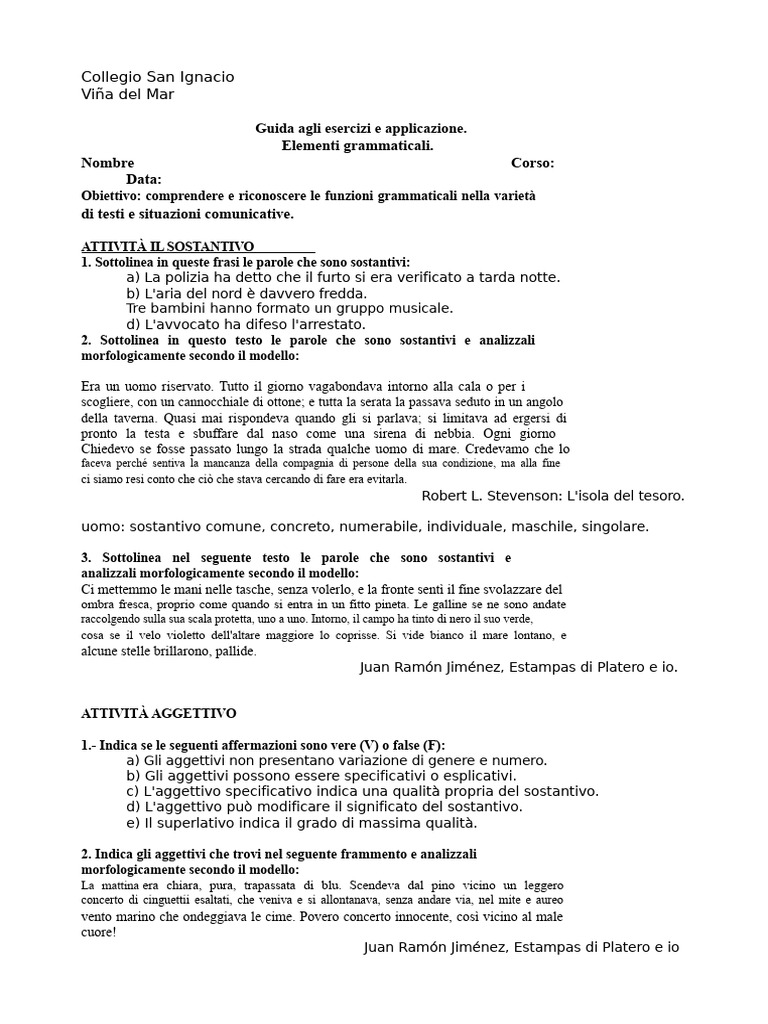 Guida Di Grammatica Con Esercizi | PDF