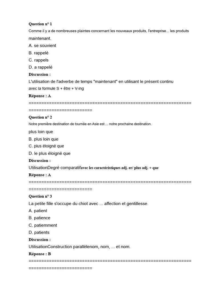 Questions de grammaire et de vocabulaire | PDF | Mécanique du langage ...