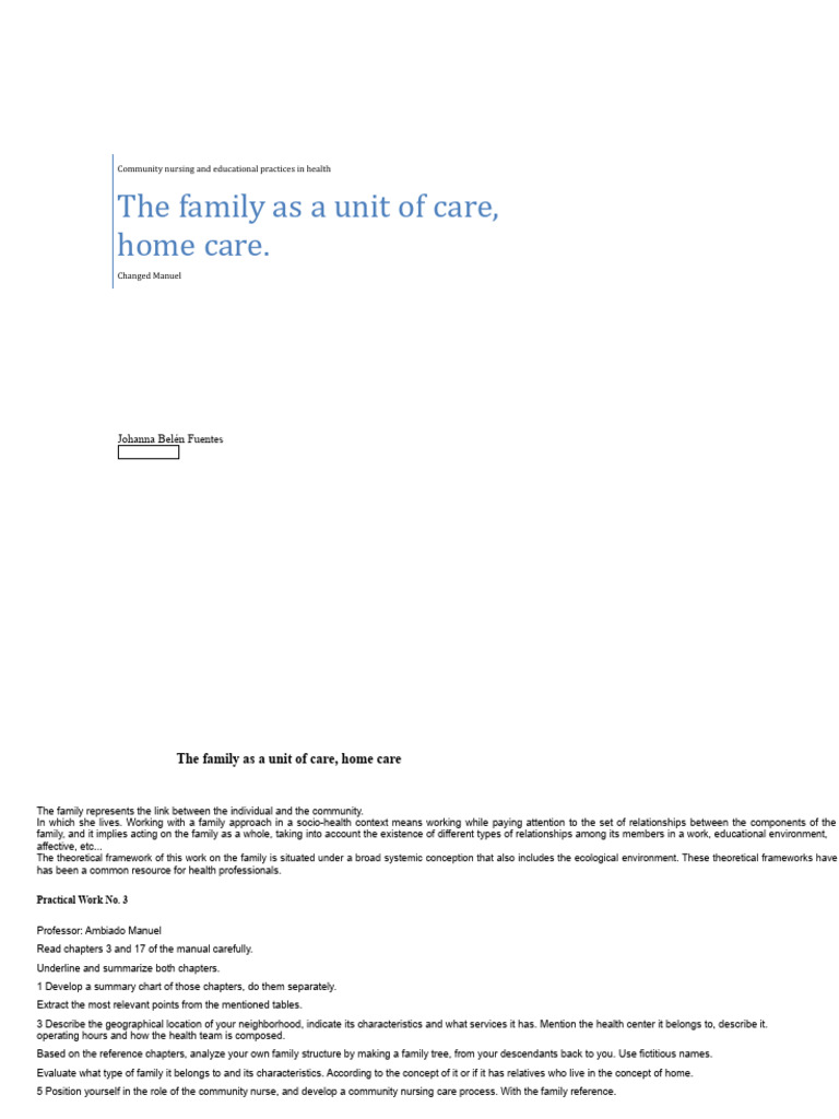 The Family As A Unit of Care and Home Care | PDF | Family