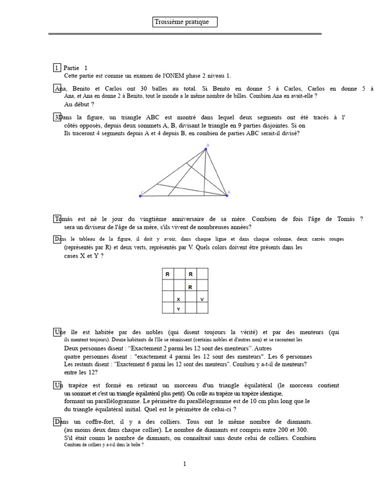 Examen ONEM Phase 2: Problèmes Mathématiques | PDF | Racine carrée ...