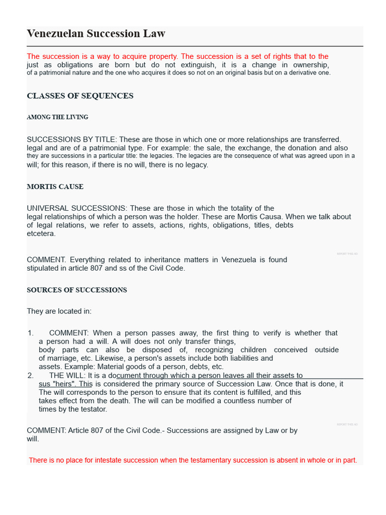 Venezuelan Succession Law Explained | PDF | Will And Testament ...