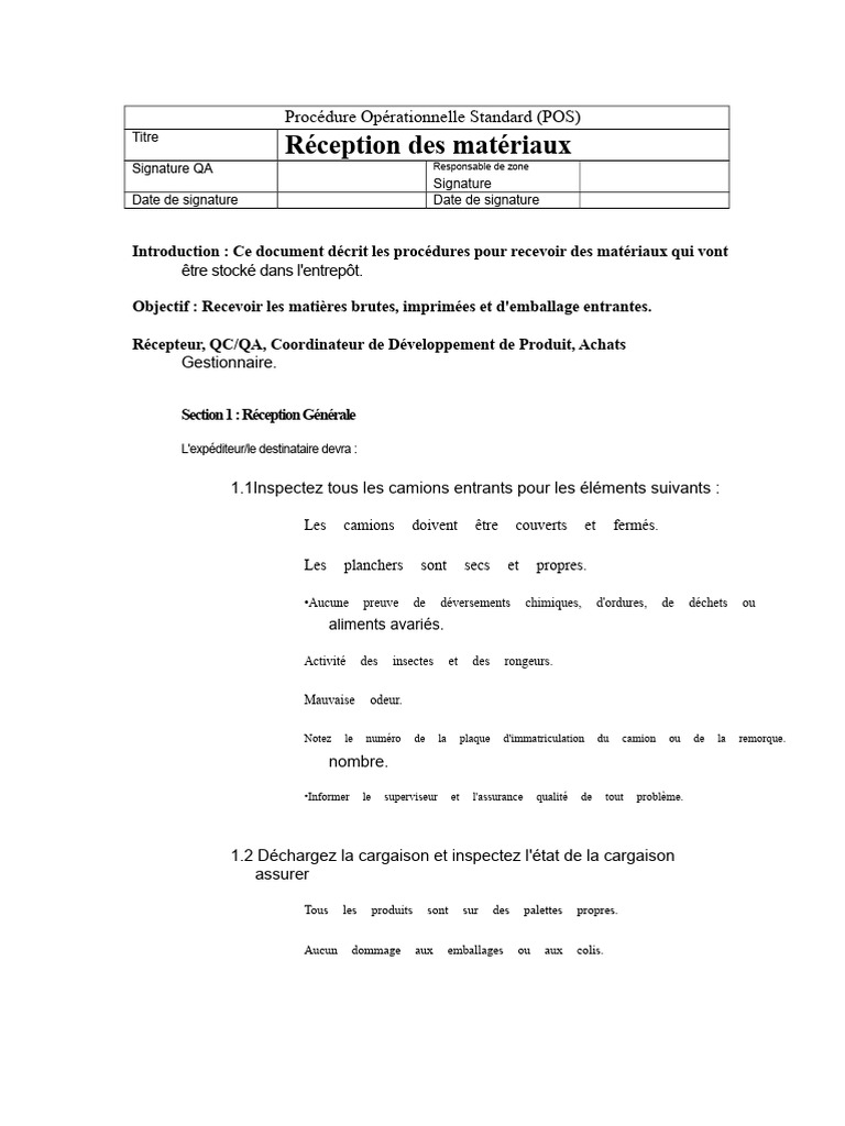 Procédure de Réception des Matériaux | PDF