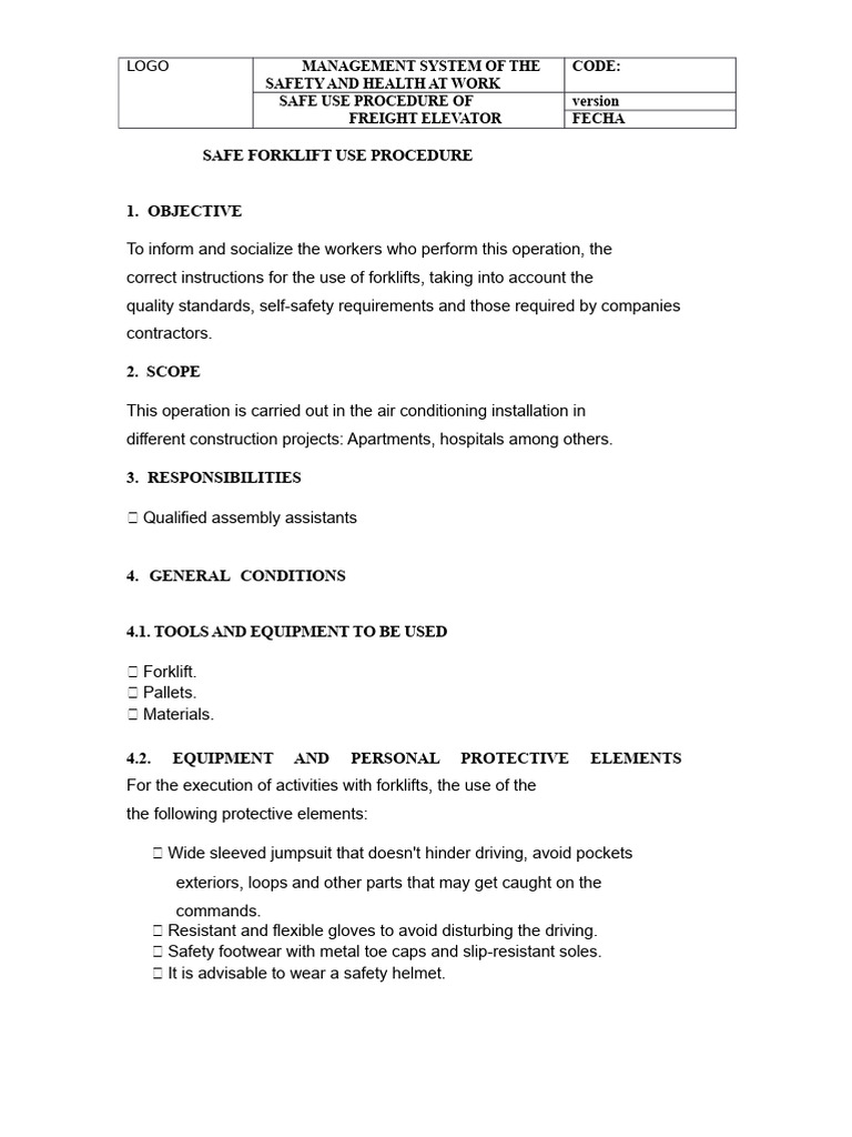 Safe Forklift Use Procedures | PDF | Forklift | Elevator