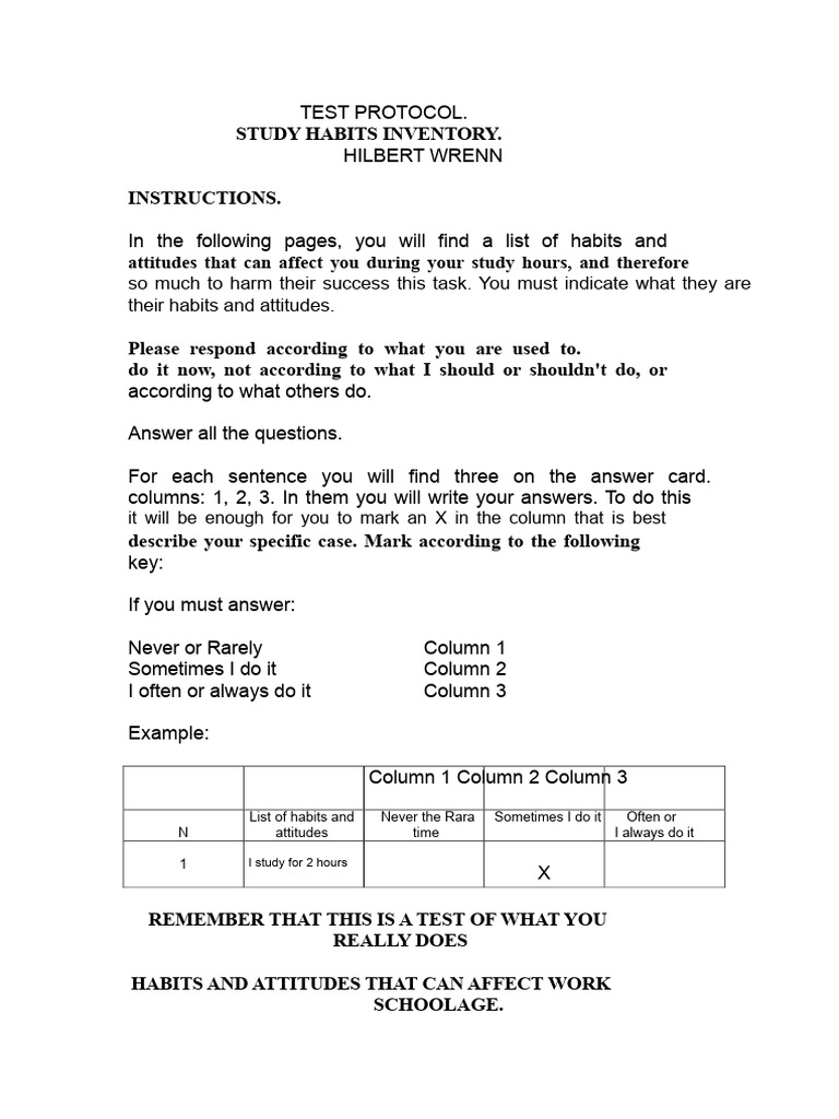 Study Habits Inventory Questionnaire | PDF | Habits | Cognition