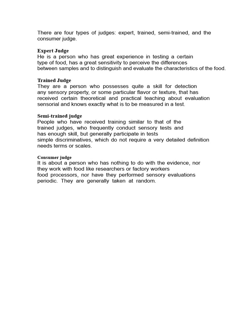 Types of Food Judges Explained | PDF