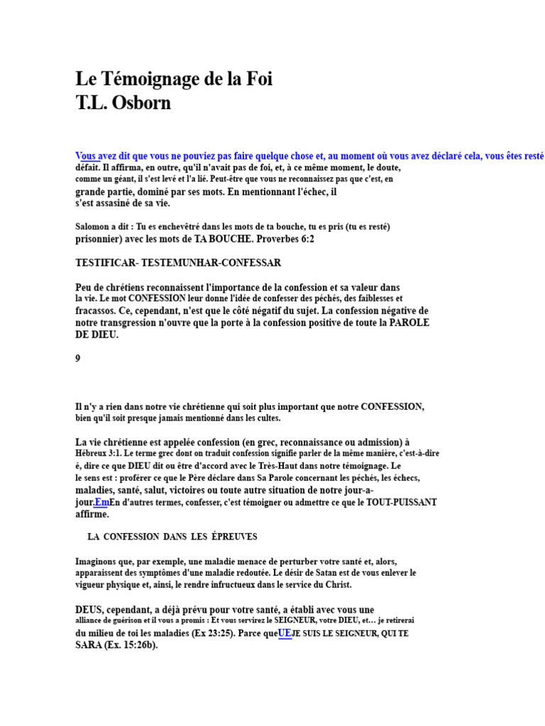 Le Témoignage de La Foi - Auteur T L Osborn | PDF | Dieu | Jésus