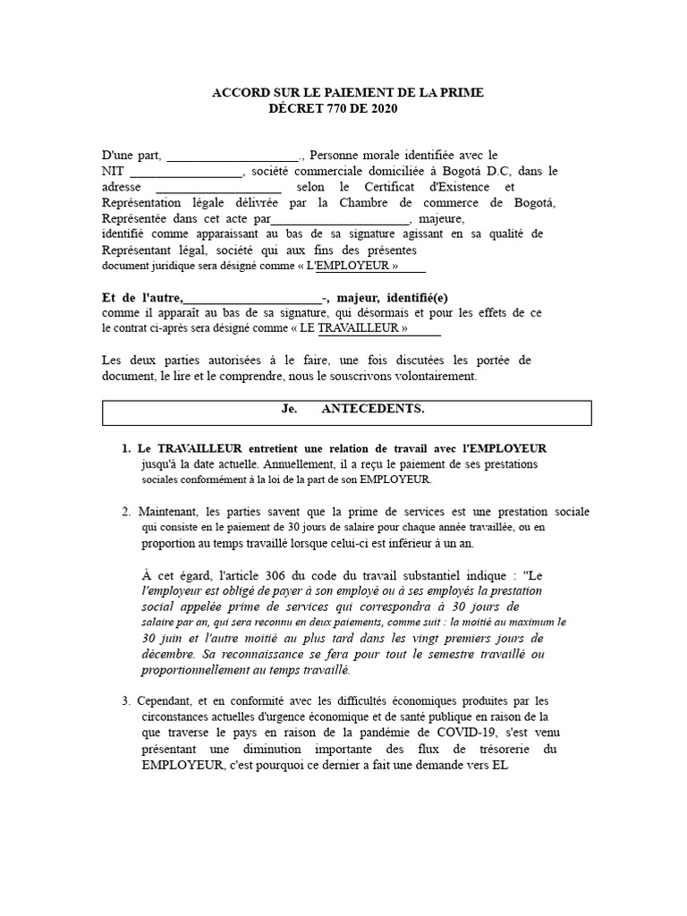 Accord de Paiement de Prime 2020 | PDF | Salaires