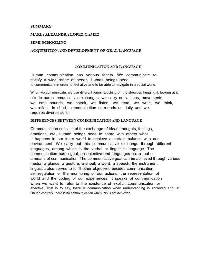 Understanding Oral Language Development | PDF | Communication | Speech