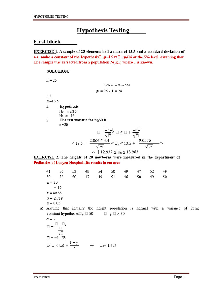Practice Hypothesis Testing (Chapter II) | PDF | Statistical ...