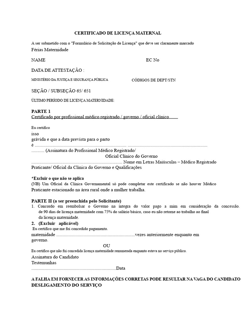 Certificado de Licença Maternidade | PDF