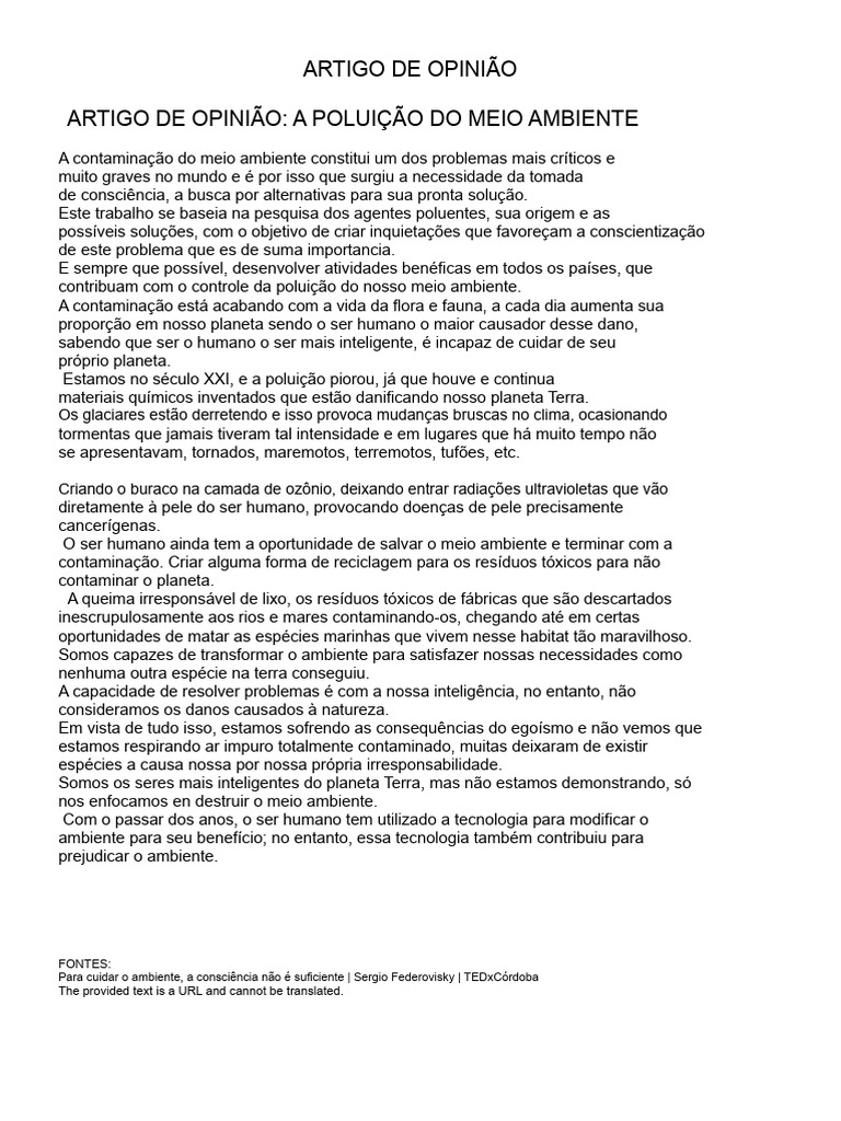 Investigar o Tema Selecionado para o Artigo de Opinião | PDF | Poluição ...