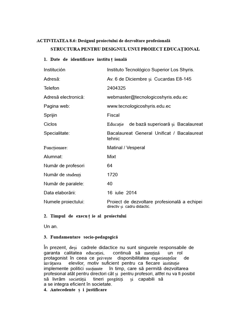 Exemplu de Proiect Educațional | PDF