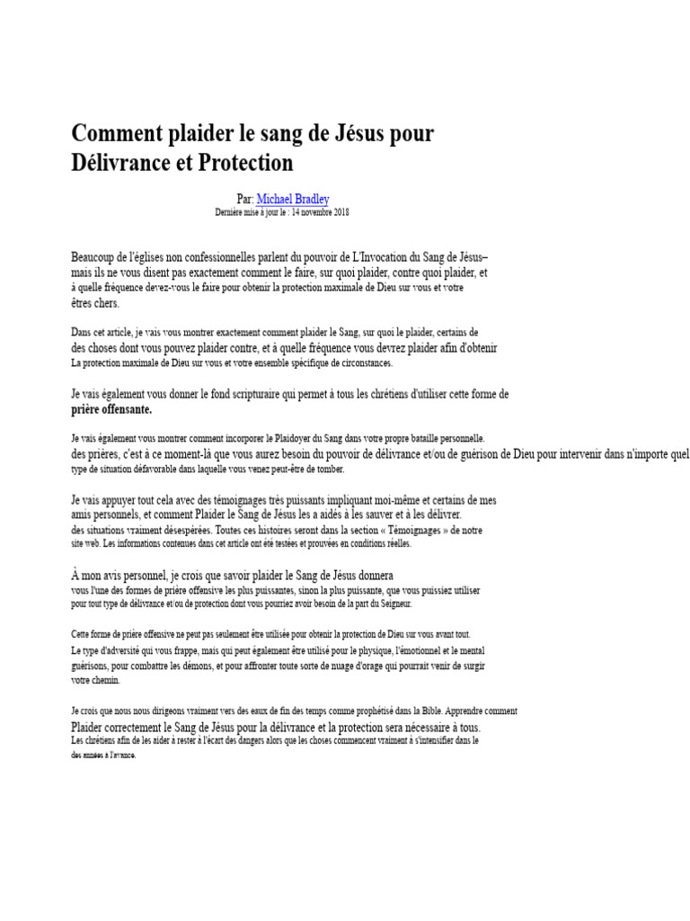 Plaider le Sang de Jésus pour Protection | PDF | Dieu | Saint-Esprit
