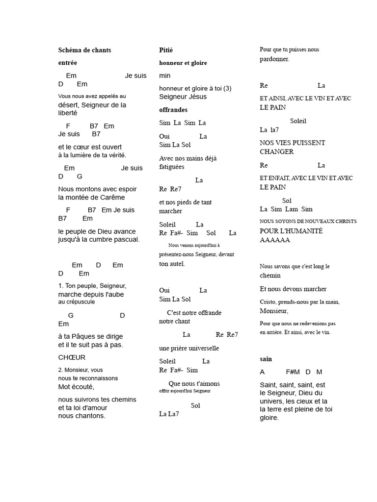 Schéma de chants liturgiques | PDF | Doctrines et croyances religieuses
