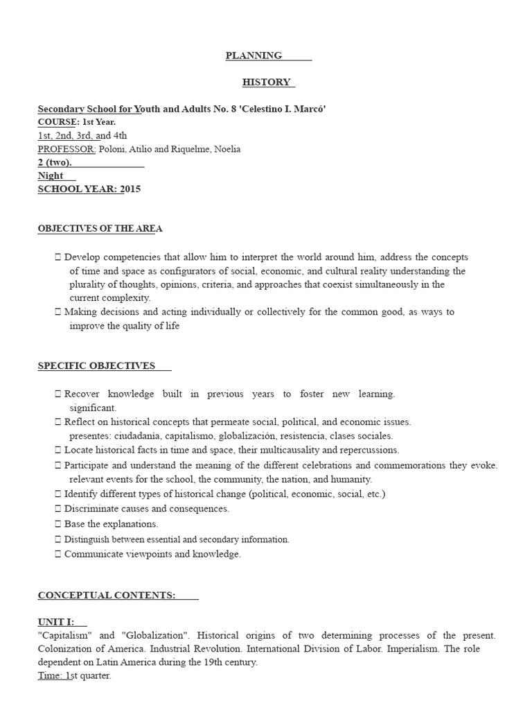 Planning 1 Esja History Trade | PDF | Learning | Cognition