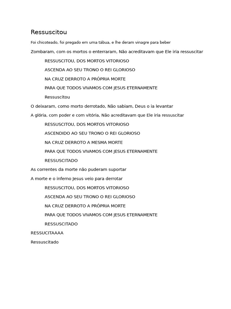 Letra Da Canção Ressuscitou | PDF