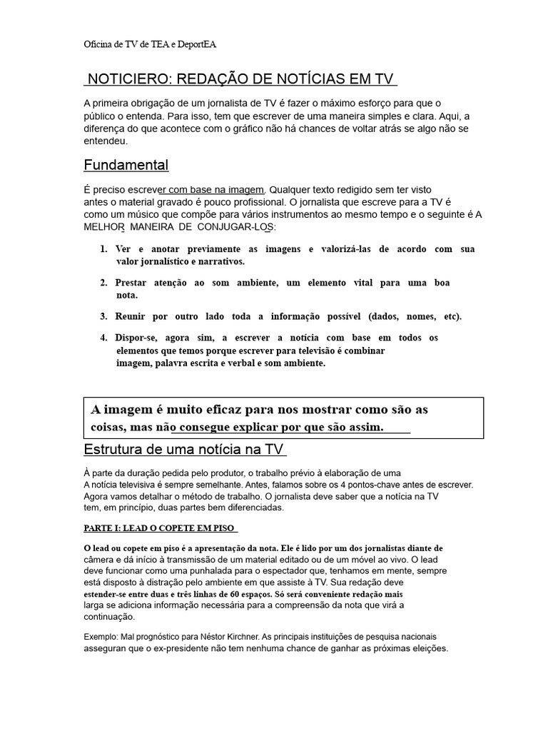 Redação de Notícias para TV: Guia Prático | PDF | Escrita | Televisão