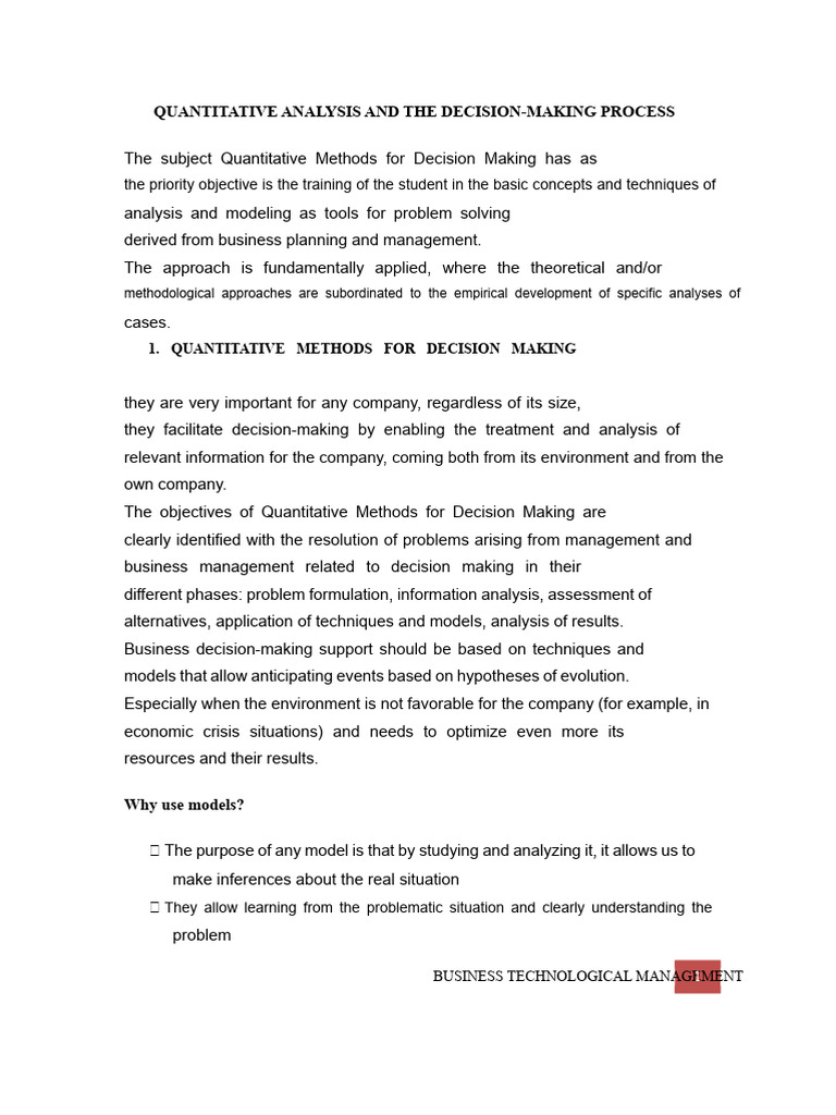 Quantitative Analysis and The Decision-Making Process | PDF ...