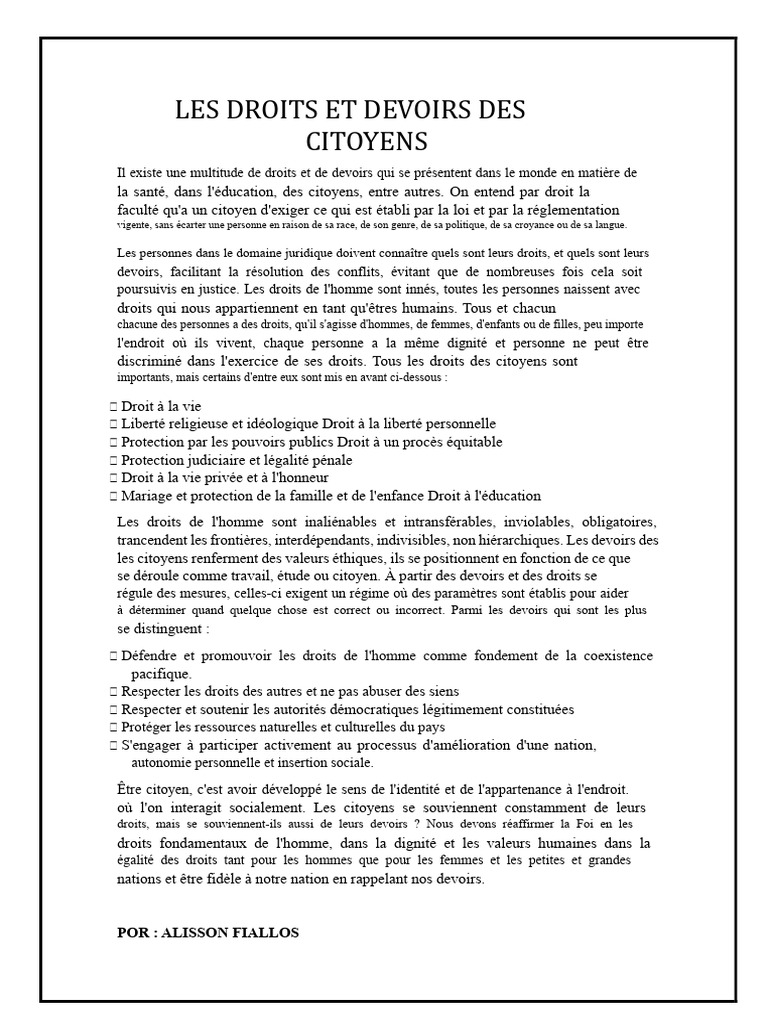 Droits et Devoirs des Citoyens | PDF | Droits de l'homme | Citoyenneté