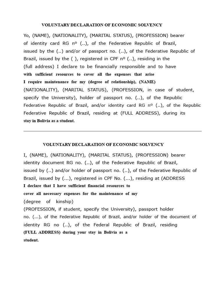 Letter of Solvency | PDF