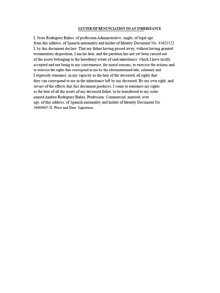 Inheritance Renunciation Letter Template | PDF