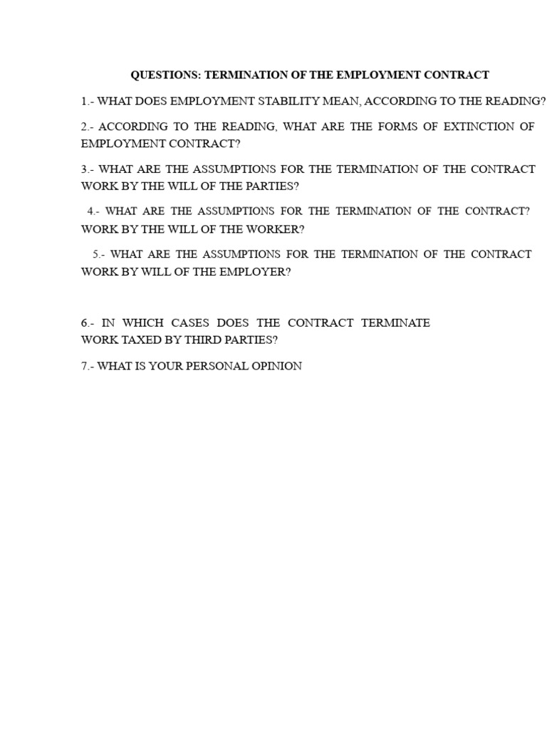Questions Lecture. Termination of The Employment Contract | PDF