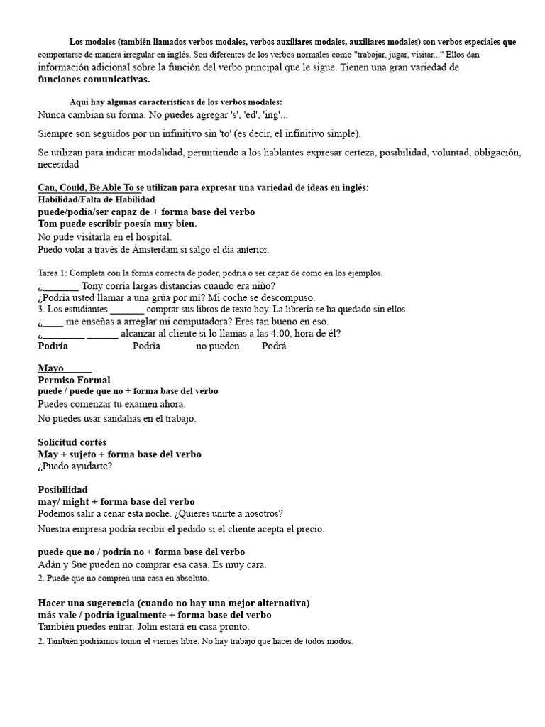 Verbos Modales en Inglés: Guía Completa | PDF | Verbo | Sintaxis