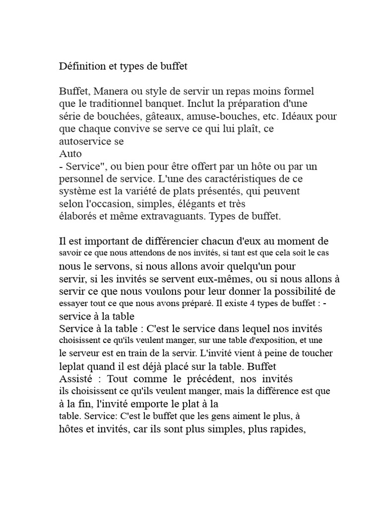 Types et définition du buffet | PDF | Buffet | Repas