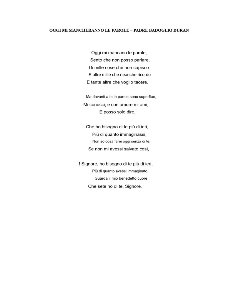 Oggi Mi Mancano Le Parole | PDF