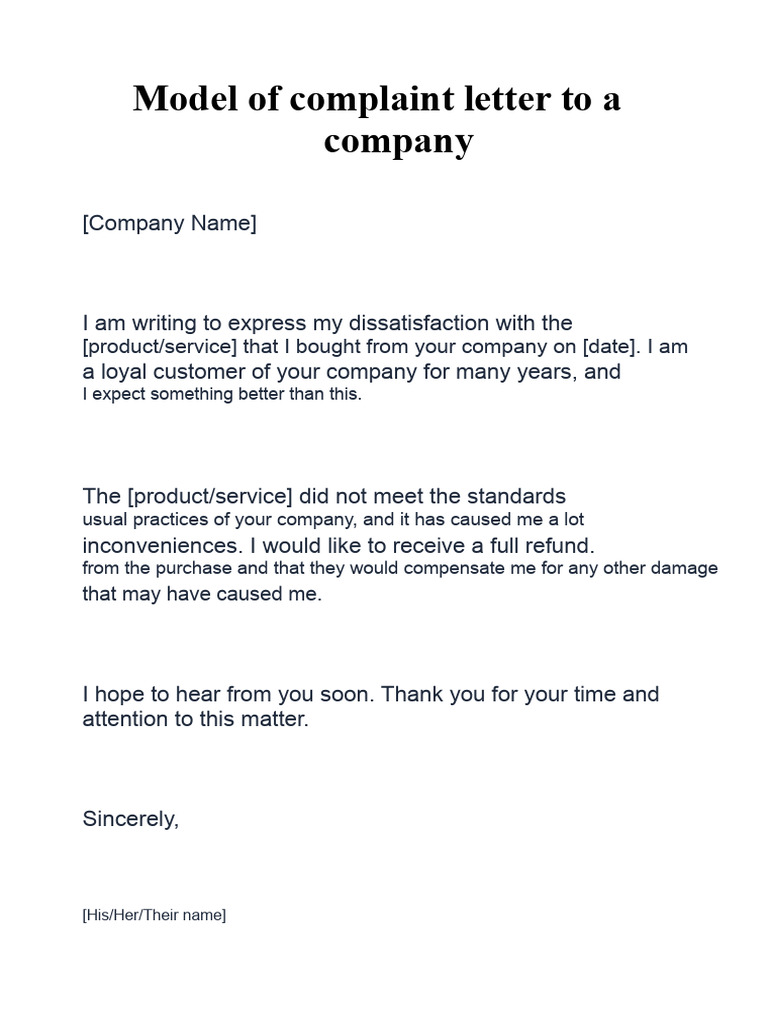 Complaint Letter Template for Customers | PDF